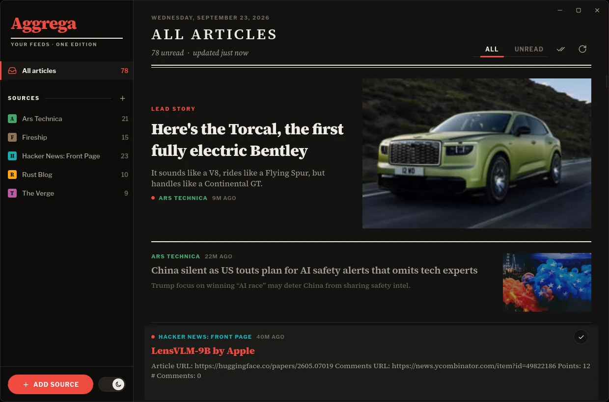 Aggrega in the dark theme.